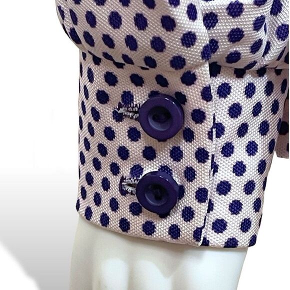 70’s Vintage White & Navy Dot Polyester Button Down Long Sleeve Shirt Top XL 16 - Picture 4 of 8